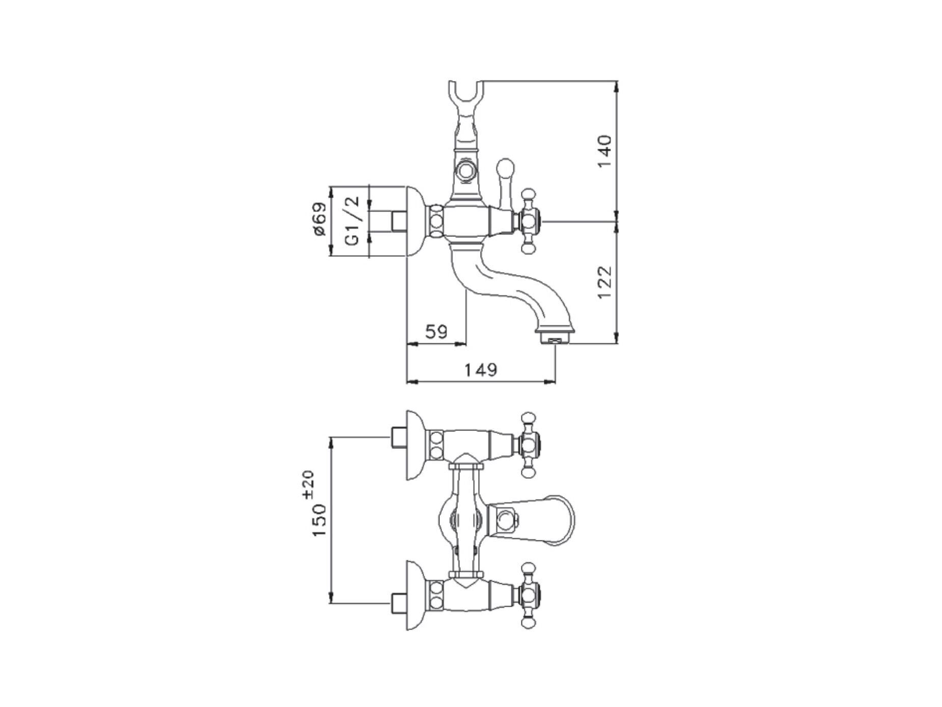 Настенный смеситель для ванны с переключателем GUGLIELMI RUBINETTERIE классическая ARCH-00104749 - Вид №2