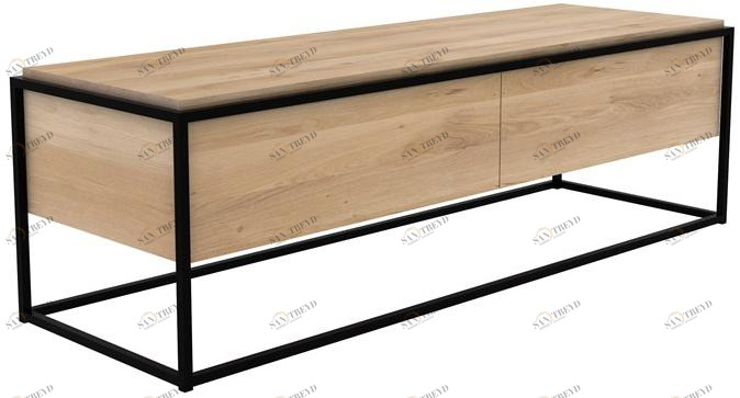 Ethnicraft Низкая тумба под телевизор из дуба с откидными дверцами Monolit 26878/26879