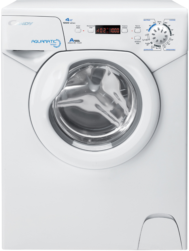 AQUA 2D1040-07 Стиральная машина / 70x51x43, загрузка фронтальная, 4кг, до 1000 об/мин при отжиме, цифровой дисплей, белая Candy Santreyd 