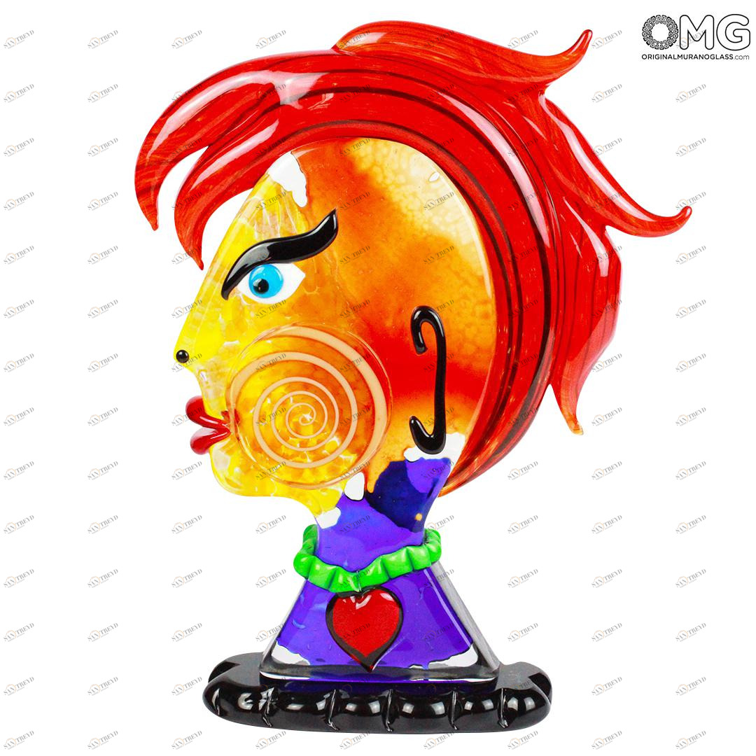 811 ORIGINALMURANOGLASS Скульптура Лицо Мечтательницы - Punk Style - по мотивам Пикассо - муранское стекло OMG 20 см PICASSO