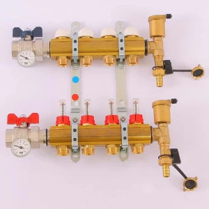 Коллекторная группа с кронштейнами, регулировочными и термостатическими вентилями TIEMME 1"1/4-3/4"EK 5 выходов