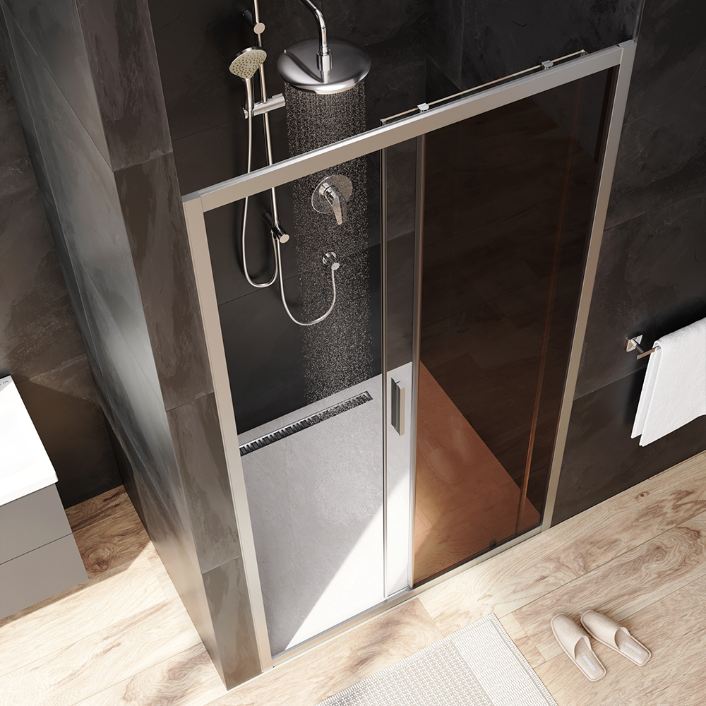 W90G-110-1-195MBr Solo Дверь душевая 110х195 стекло бронзовое профиль матовый хром AM.PM Gem - Вид №1