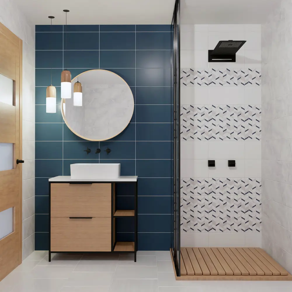 89364564 Плитка настенная Mersey Mono 20x40 см 1.2 м² матовая цвет синий STLM-1545189 Santreyd - Вид №5