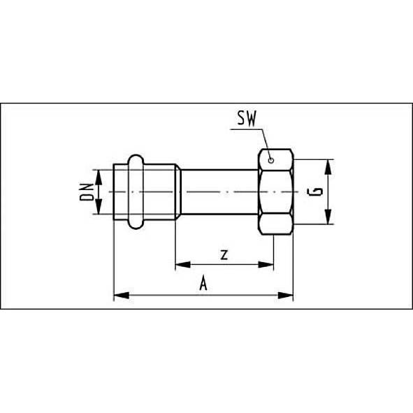 698359M221 SANHA 98359M пресс-фит. нерж.сталь, резьб.соед.ВПр,плоск.упл. 22x1 мм  - Вид №1