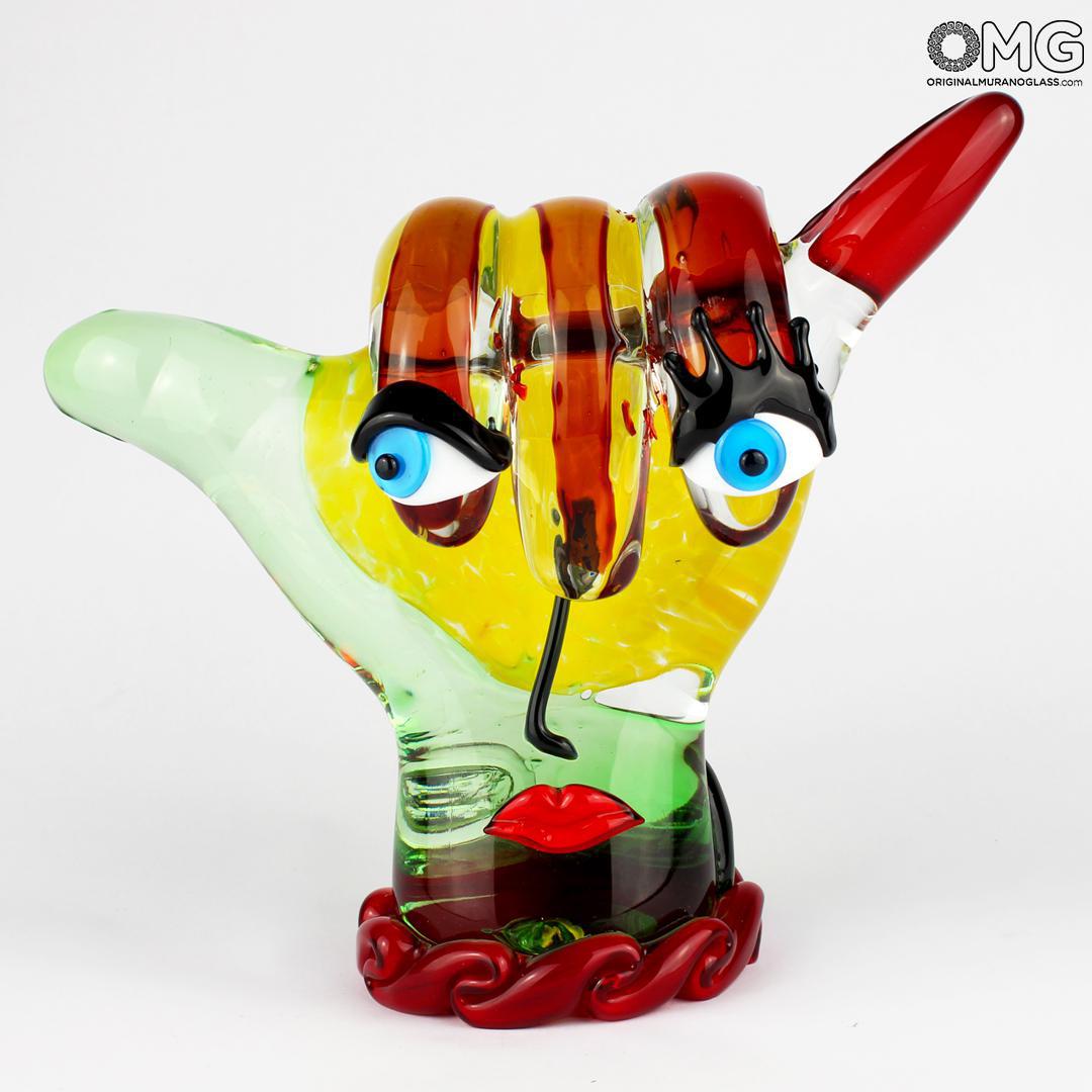 3212 ORIGINALMURANOGLASS Скульптура Рука Hang Loose - современное абстрактное искусство - Original Murano Glass OMG 28 см PICASSO - Вид №1
