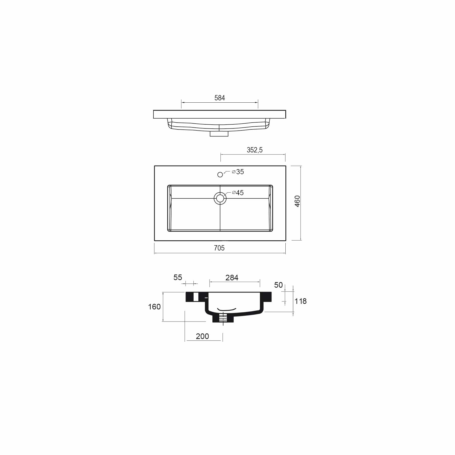 20749 SALGAR Раковина TOSCANA 705 WHITE MINERAL LOAD 705 x 50 x 460 мм - Вид №4
