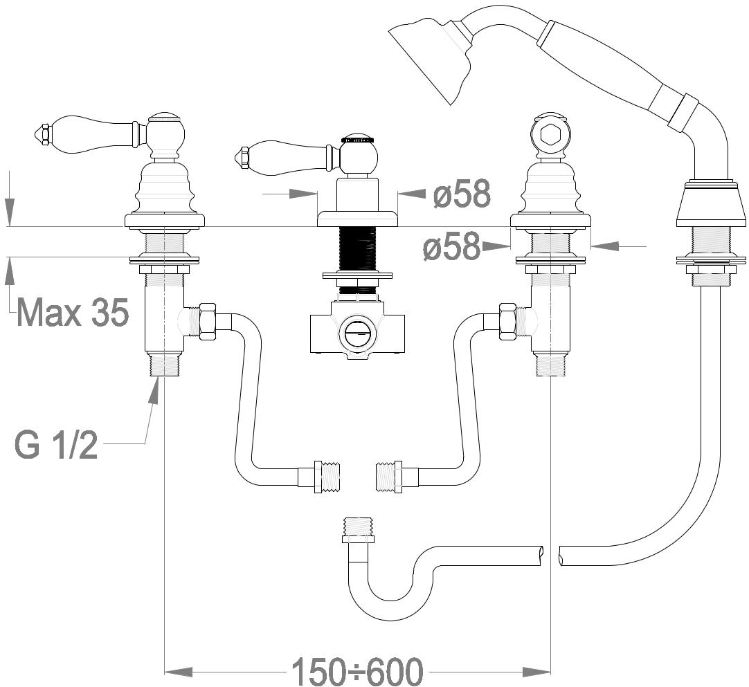 Fir Italia Комплект для ванны с ручным душем на 4 отверстия Melrose 21 2147422 - Вид №1