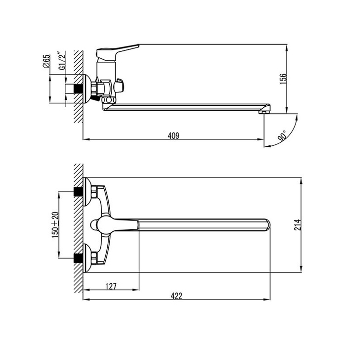 ENISBLCM10 Milardo Enisey Смеситель для ванны с длинным изливом Enisey Россия  - Вид №8