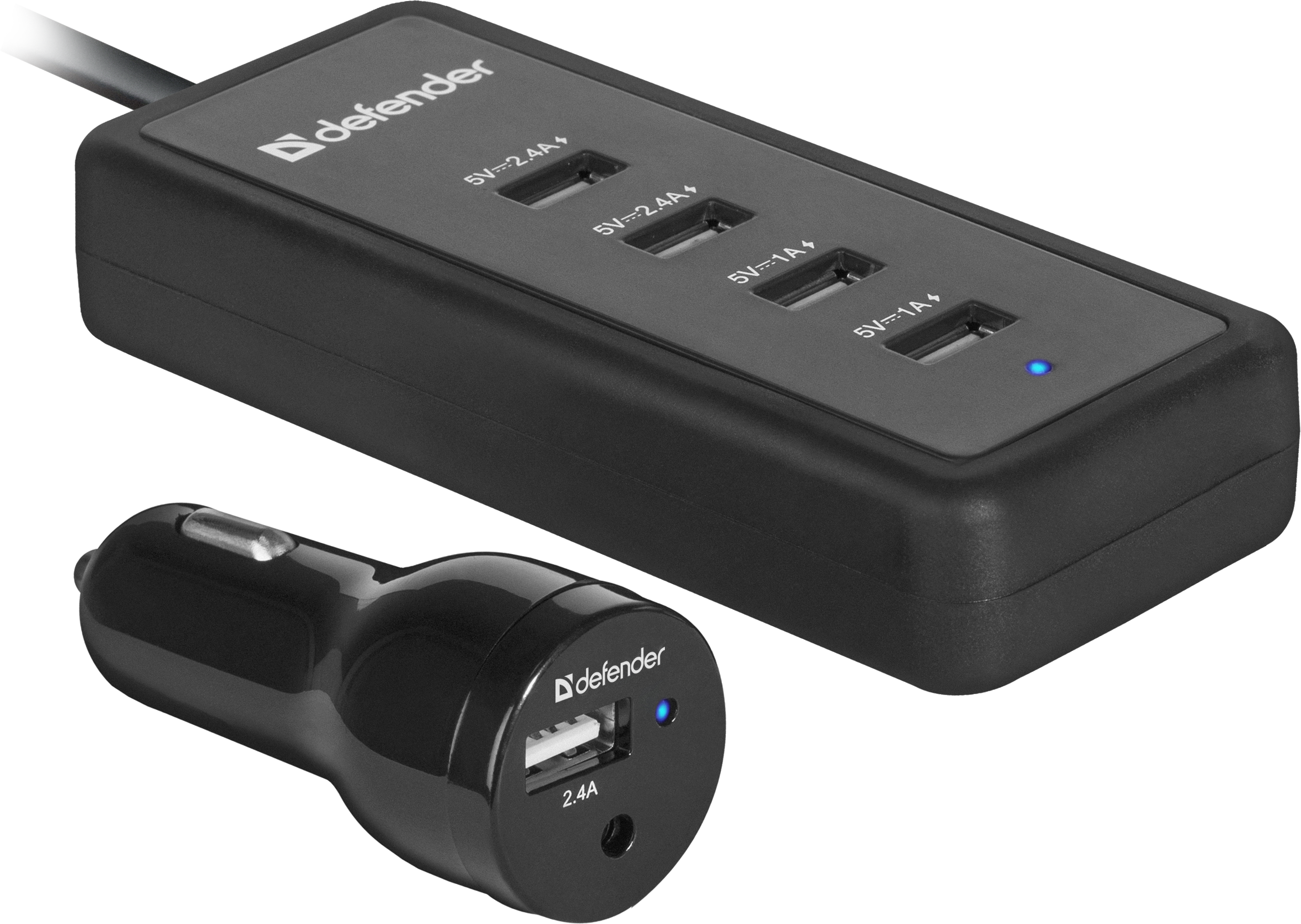 83568 автомобильный адаптер aca-02 5 портов usb, 5v / 9.2a Defender Santreyd  - Вид №1