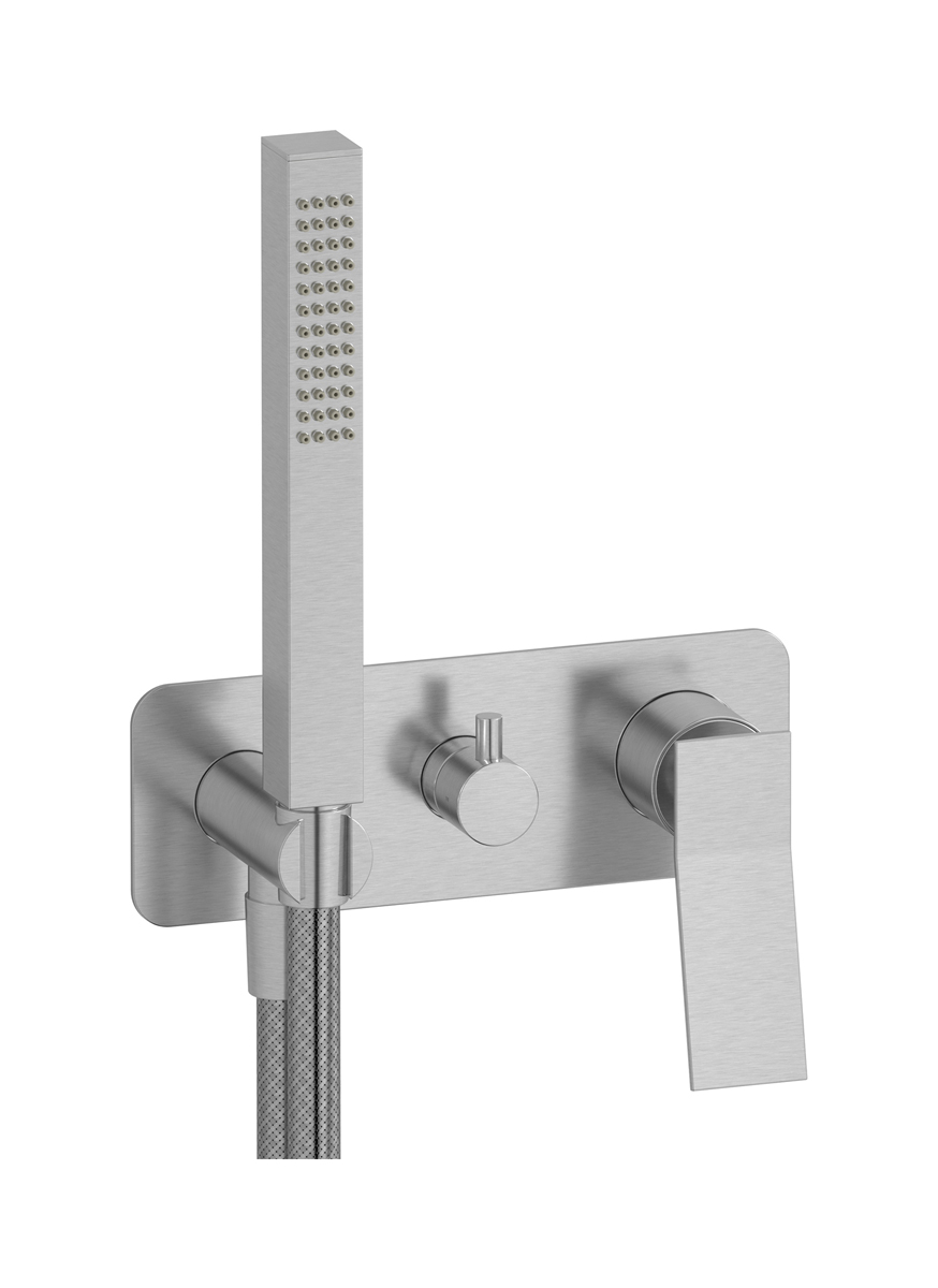 Внешние части встроенного в стену смесителя на 3 потребителя в комплекте с душевым гарнитуром. WE ARE IB wa210cf Brushed Nickel Wave