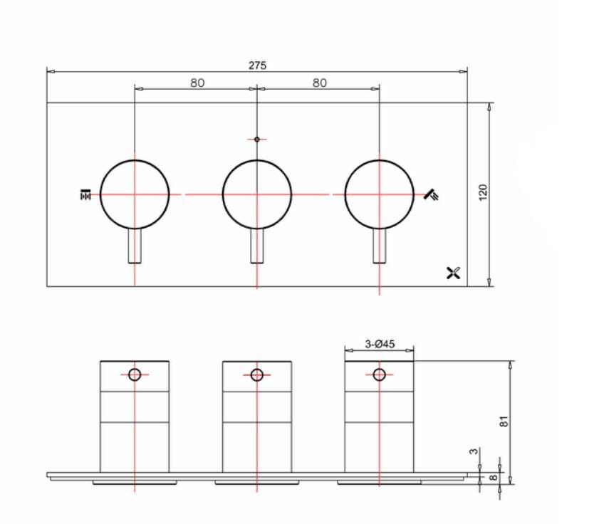 Термостатический смеситель для душа с 3 отверстиями CROSSWATER MPRO ARCH-00125522 - Вид №2