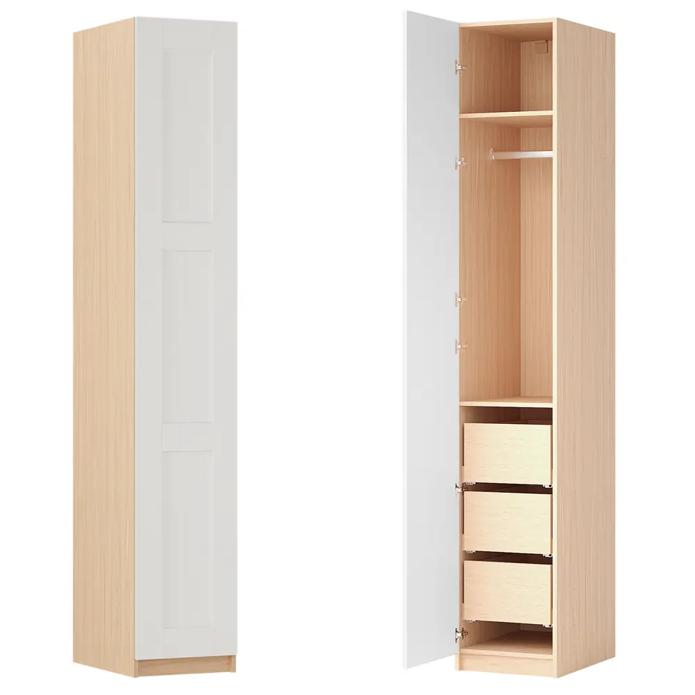 Шкаф распашной Реймс белый с  2 полками, штангой и 3 ящиками 40х232,2х54,5 ЛДСП каркас дуб комано Santreyd Лион STLM-2008985 - Вид №2