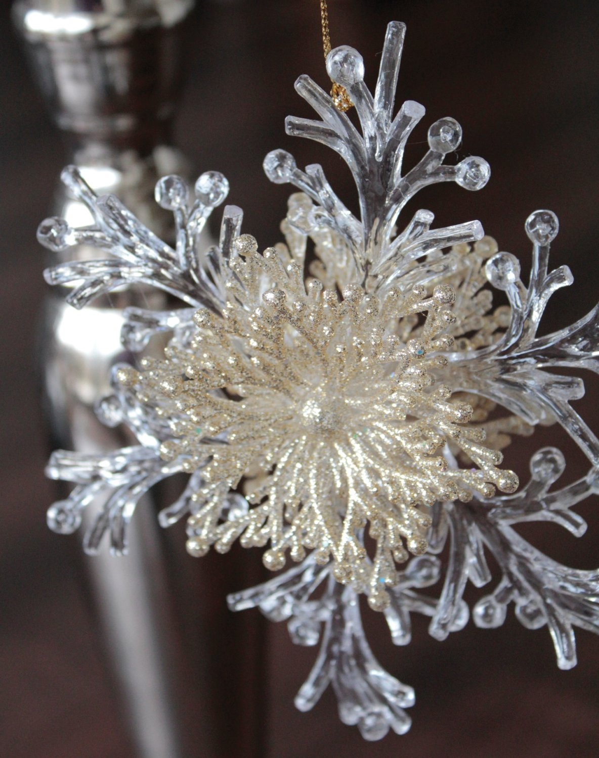 1319 331 a3 Орнамент снежинка, акрил, с глиттером, Ø 15 см, золото H-andreas 