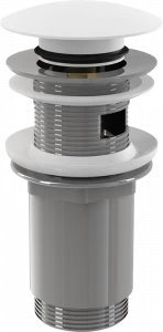Донный клапан сифона для умывальника CLICK/CLACK 5/4", цельнометаллический с переливом и большой белой заглушкой