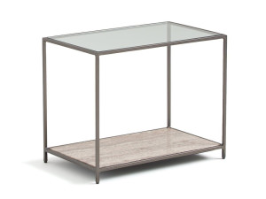 Прямоугольный журнальный столик из закаленного стекла и травертина