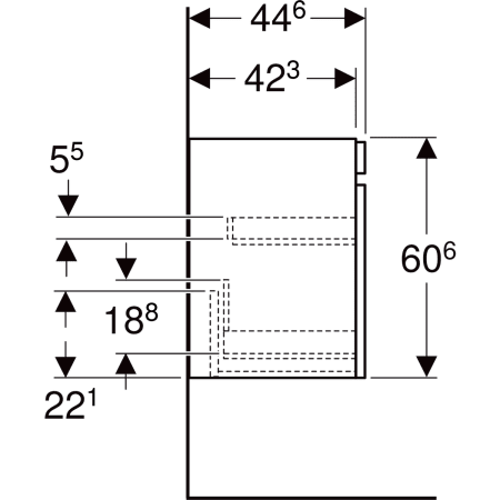 501.904.JK.1 Шкафчик для раковины Geberit Renova Plan, с одним выдвижным ящиком и одним внутренним выдвижным ящиком Geberit  - Вид №59