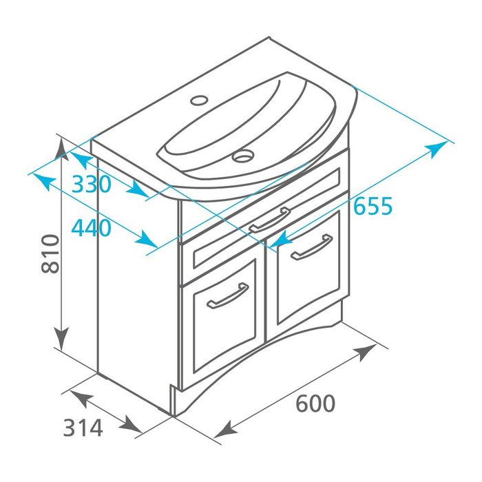 VIC65W1M95K Milardo Victoria Тумба Victoria 65 см Россия - Вид №6