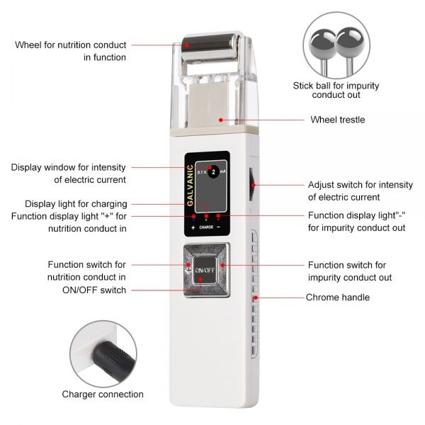 36884 Роликовый массажер для укрепления кожи лица (гальваника, ионофорез) KD-9000 Beauty Star  - Вид №2