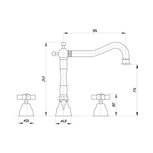 Смеситель MIGLIORE Princeton ML.PRN-812.DO для раковины - золото, на 3 отверстия  - Вид №3