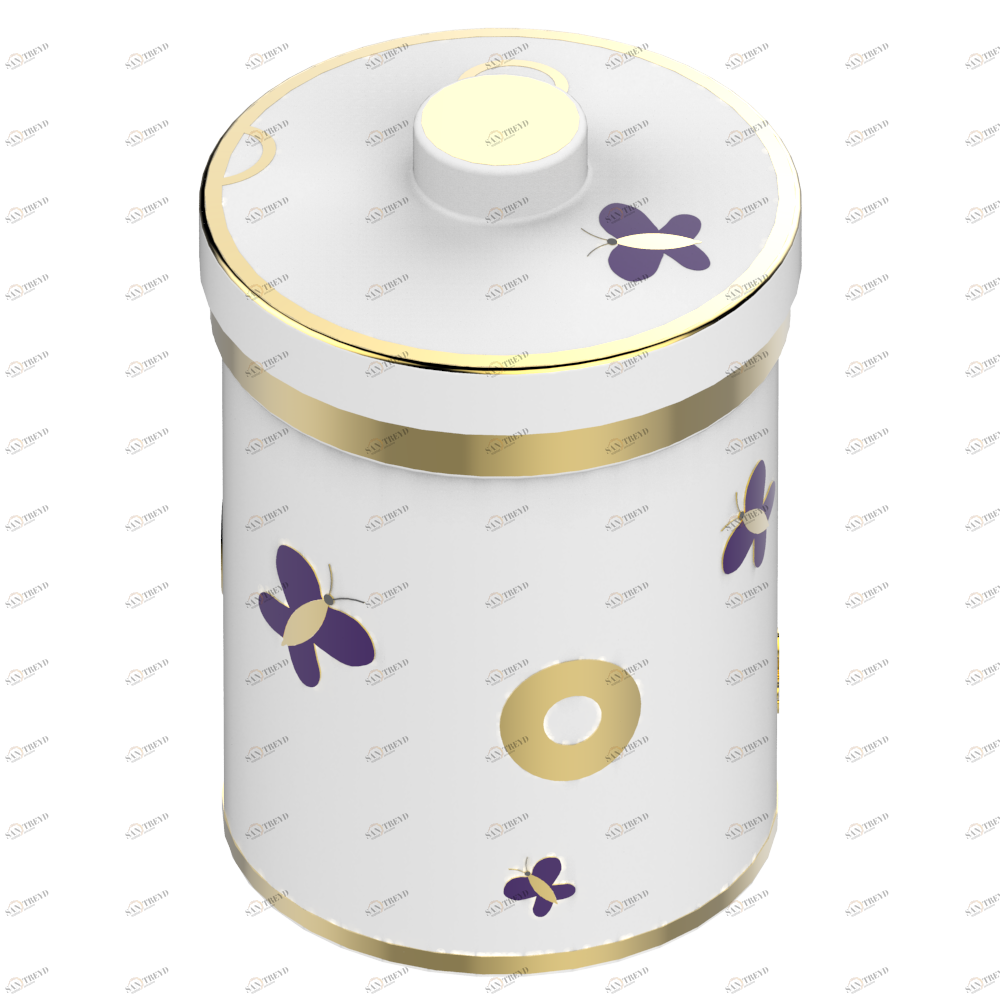 A7D-4611 Банка фарфоровая с крышкой выс. 200 мм Ø130 мм Thg-paris Capucine фиолетовый с золотым декором Хром A7D-4611 CAT.A