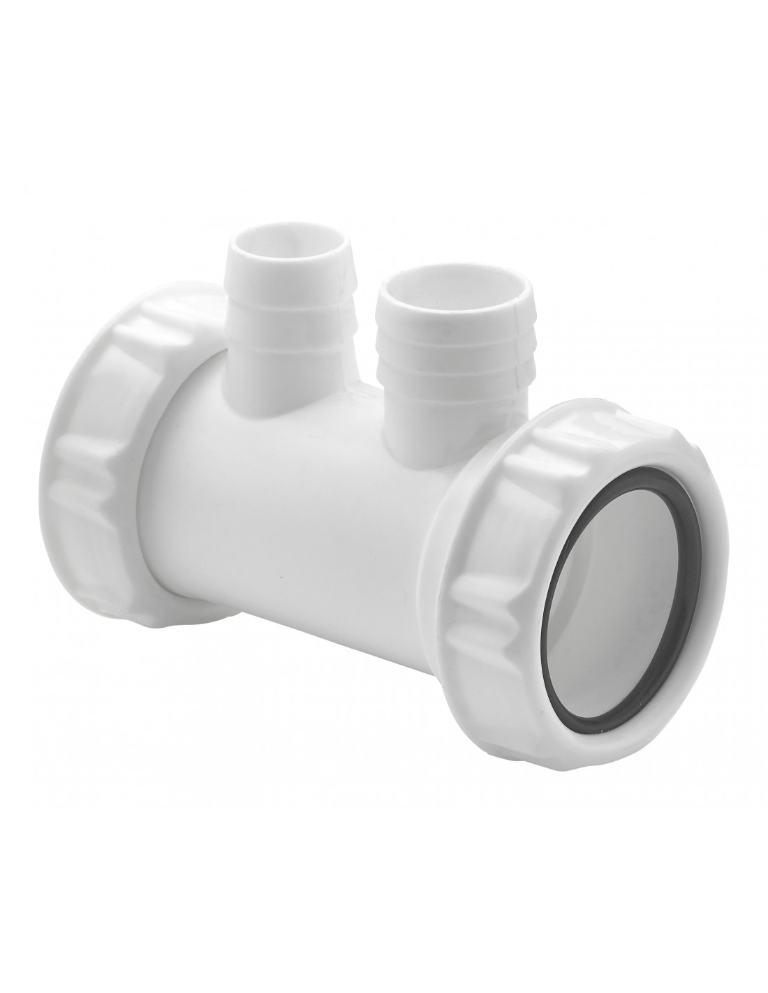 051500 001 00  Рукав с 2 переливными патрубками или для стиральной машины, вход 1 "1/2, выход Д. 40 мм, белый пластик Valentin Белый 