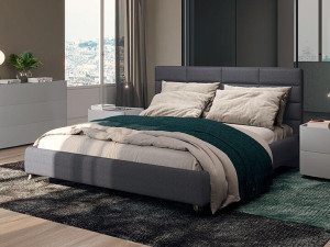 Двуспальная кровать из ткани с мягким изголовьем