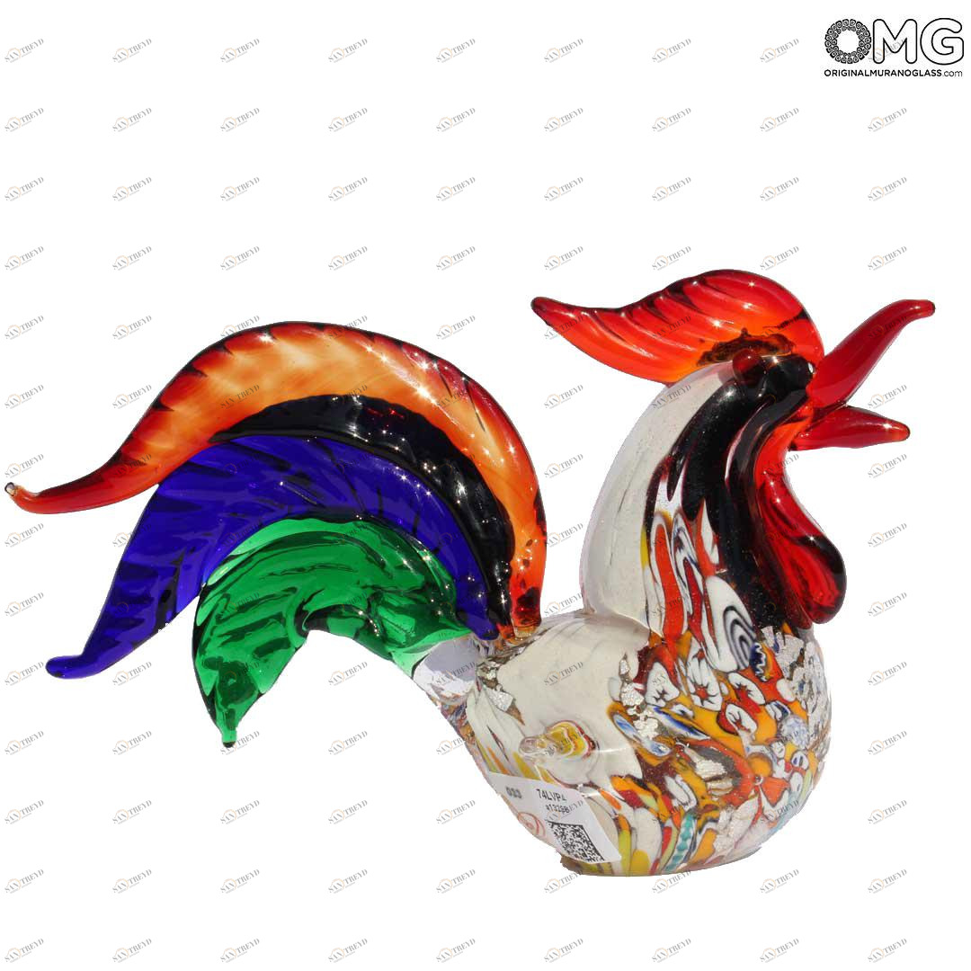 2307 ORIGINALMURANOGLASS Скульптура Разноцветный петух миллефиори из муранского стекла 18 см 