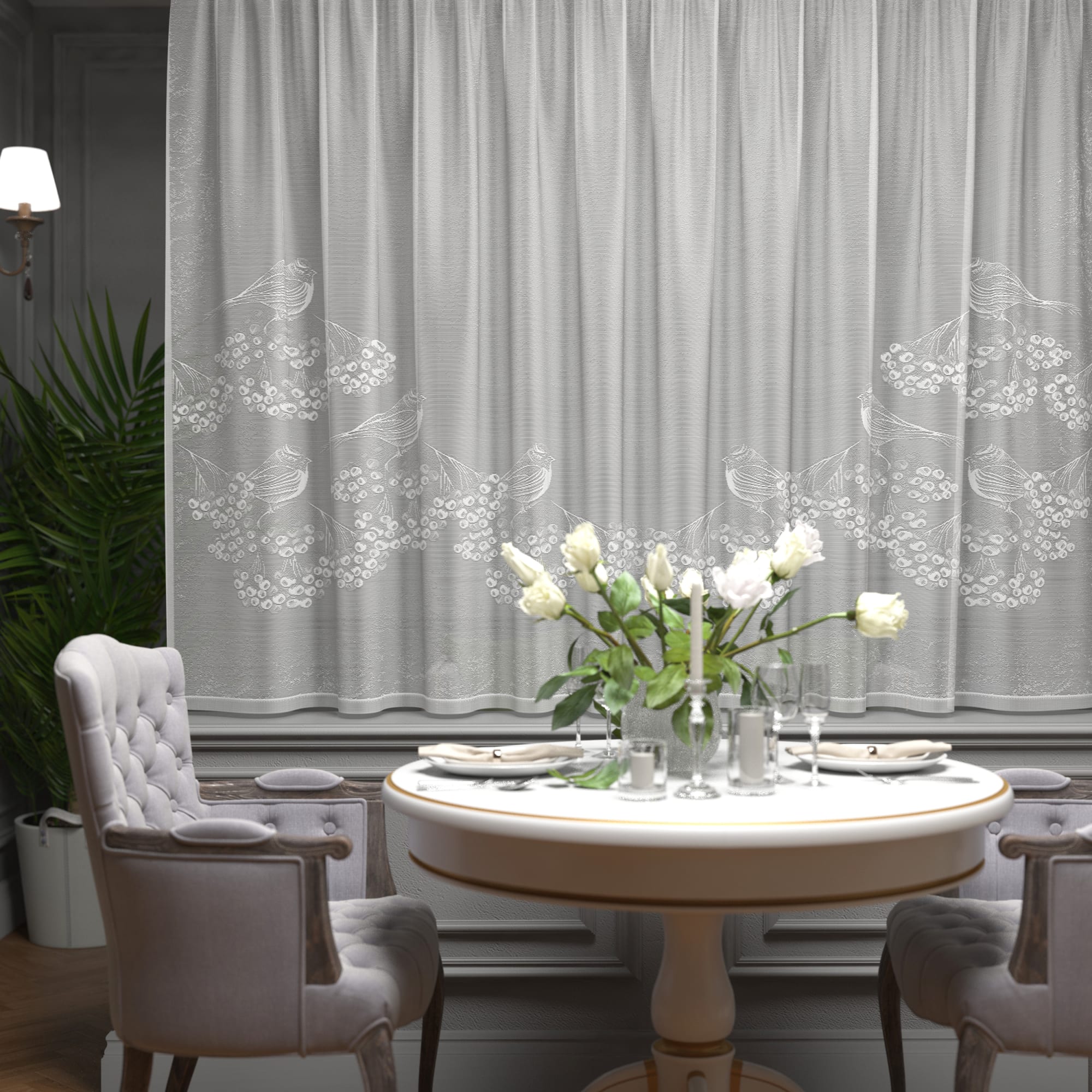 85276014 Тюль для кухни "Снегири" 200x165 см цвет белый Santreyd  - Вид №7