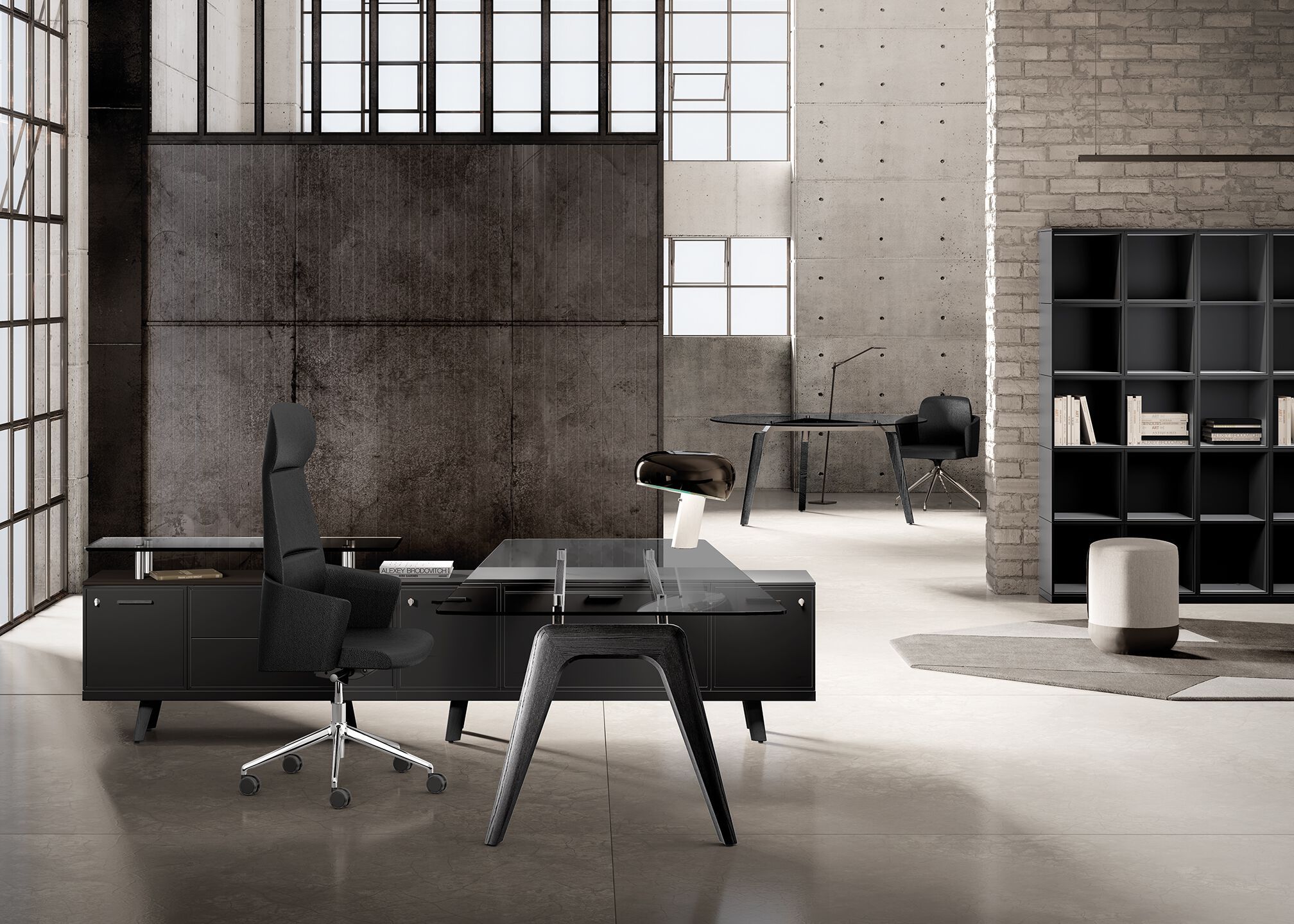 Прямоугольный стеклянный стол со встроенной полкой Bralco ARCH-00035367 - Вид №1