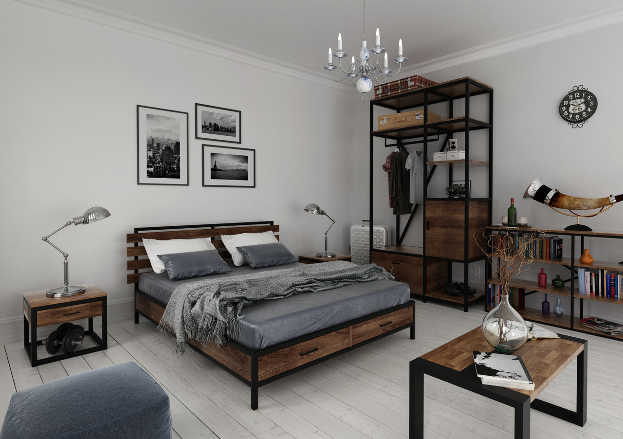 Тумбочка прикроватная белая с ящиком Neo Loft MILLWOOD RAW 134462 Белый;черный  - Вид №1
