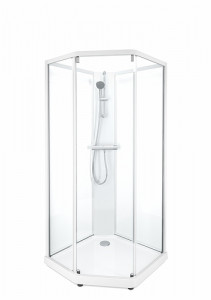 558.933.00.1 IDO Showerama 10-5 900x800 Classic, душевая кабина IDO Showerama в сборе Classic пятиугольная, белые профили / прозрачное стекло, 900X800 мм