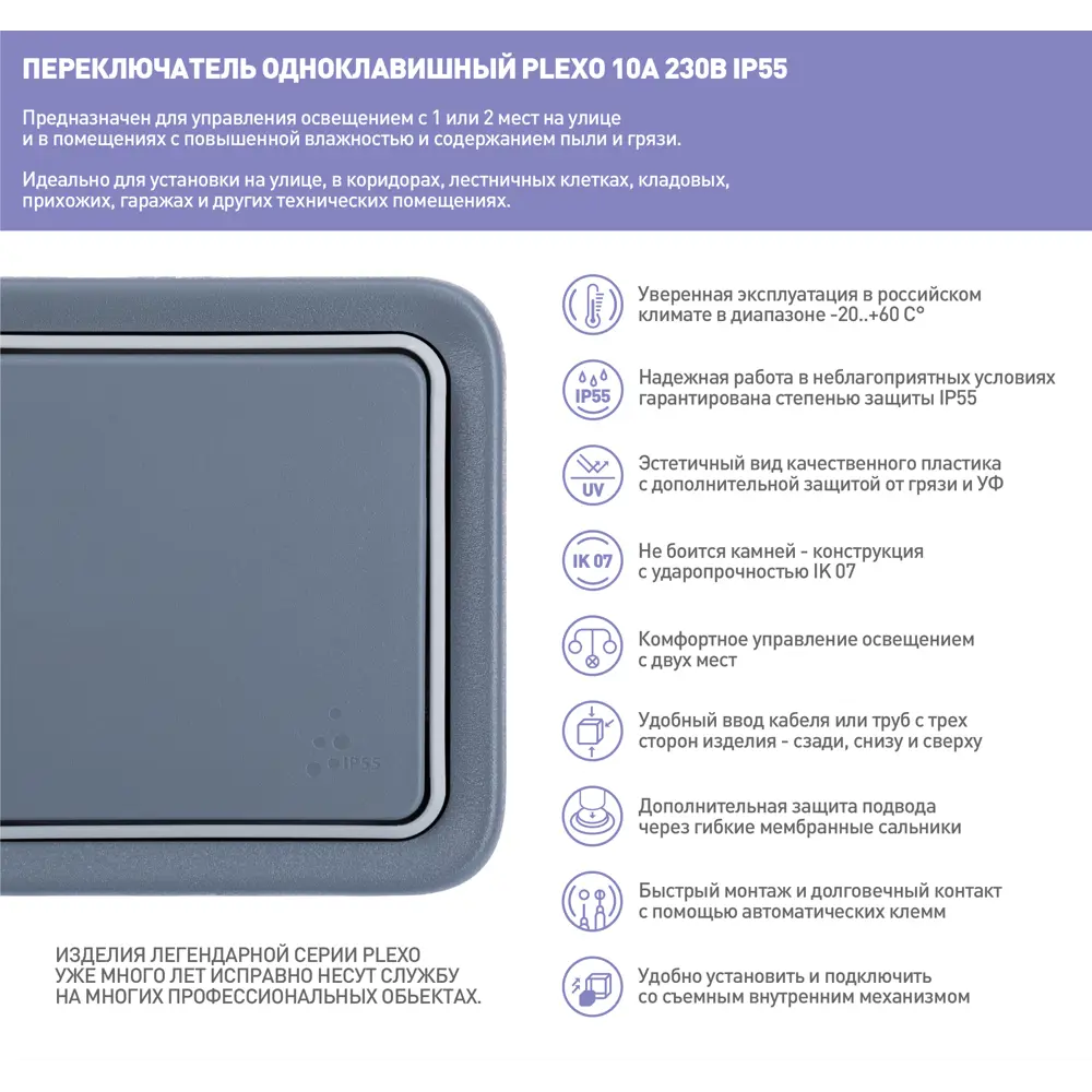 Переключатель накладной Legrand Plexo 1 клавиша цвет серый 14695184 STLM-2187036 Плексо - Вид №4