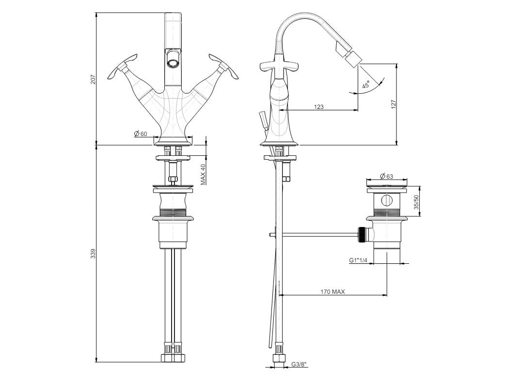 Смеситель для биде с одним отверстием для пола с поворотным горлышком Rubinetterie Frattini Lucrezia ARCH-00139562 - Вид №5