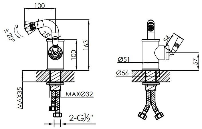 JEE-O Смеситель для биде из нержавеющей стали с регулируемым изливом Soho 700-4100/2/8/9 - Вид №1