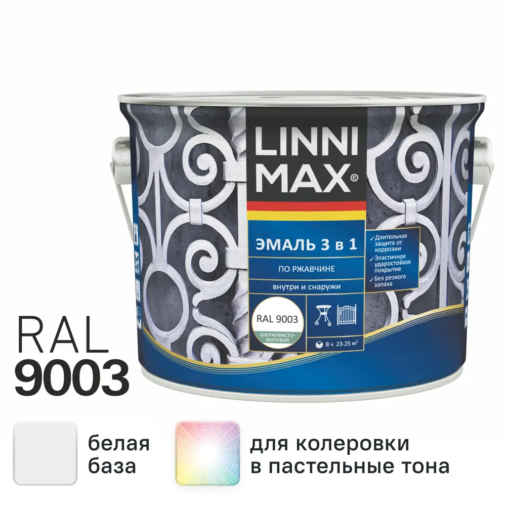 Грунт-эмаль по ржавчине 3 в 1 Linnimax цвет белый полуматовый 2.5 л STLM-2196737