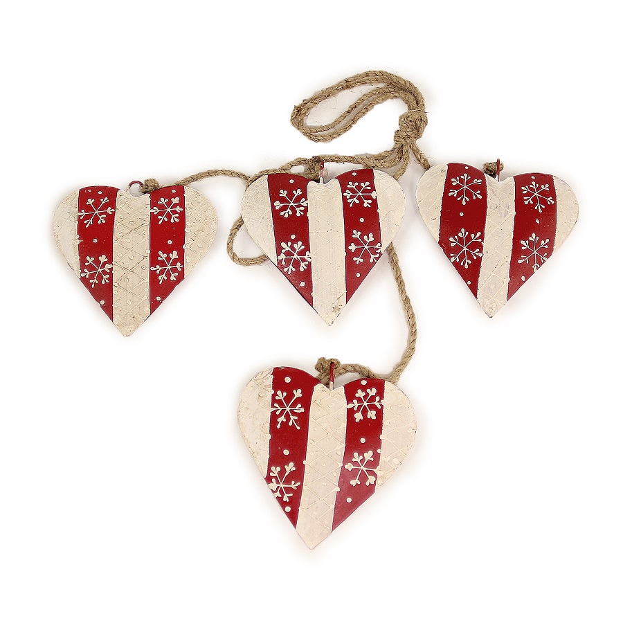 Гирлянда новогодняя подвесная "Сердца в красную полоску со снежинками" Christmas hearts, 60 см ENJOYME  253059 Белый;красный;разноцветный  - Вид №1