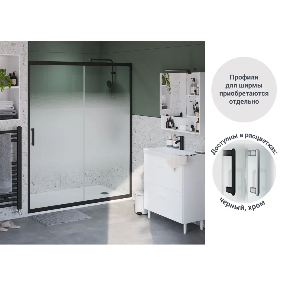 Комплект стекол для раздвижной душевой двери Sensea Easy 150 см стекло с шелкографией, цвет профиля на выбор 83631076 STLM-2081853