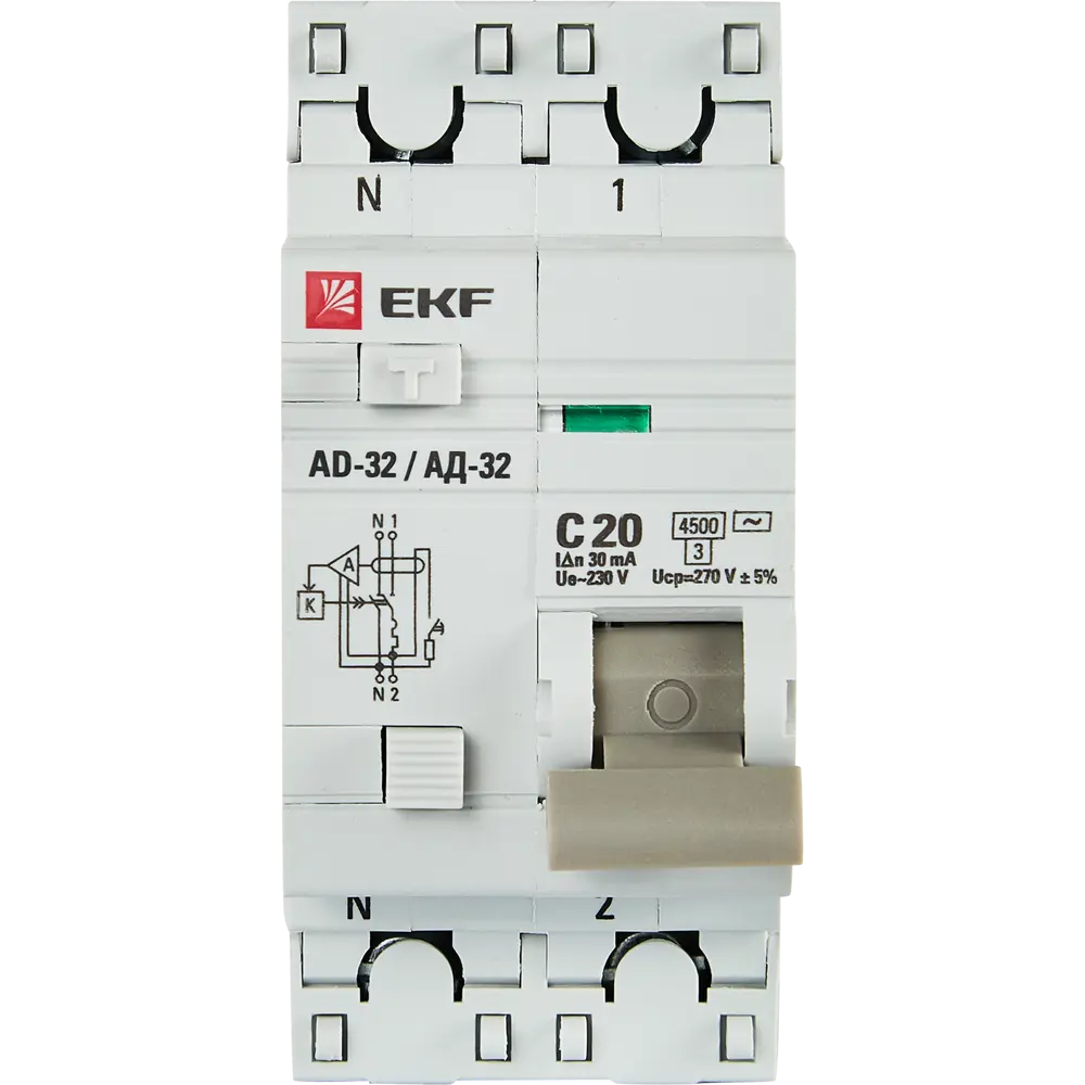 Дифференциальный автомат EKF АД-32 1P N C20 А 30 мА 4.5 кА АС STLM-2094428 - Вид №1