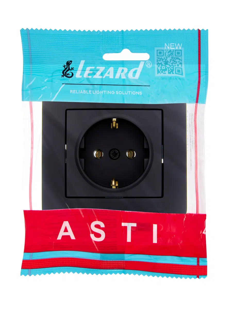 ASTI Розетка с/з ПБТ чёрный бархат LEZARD 7081-4242-122B - Вид №3