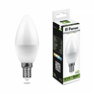 Лампа светодиодная Feron "Свеча" E14 9W 4000K LB-570 25799 FERON  00-3956581 Матовый