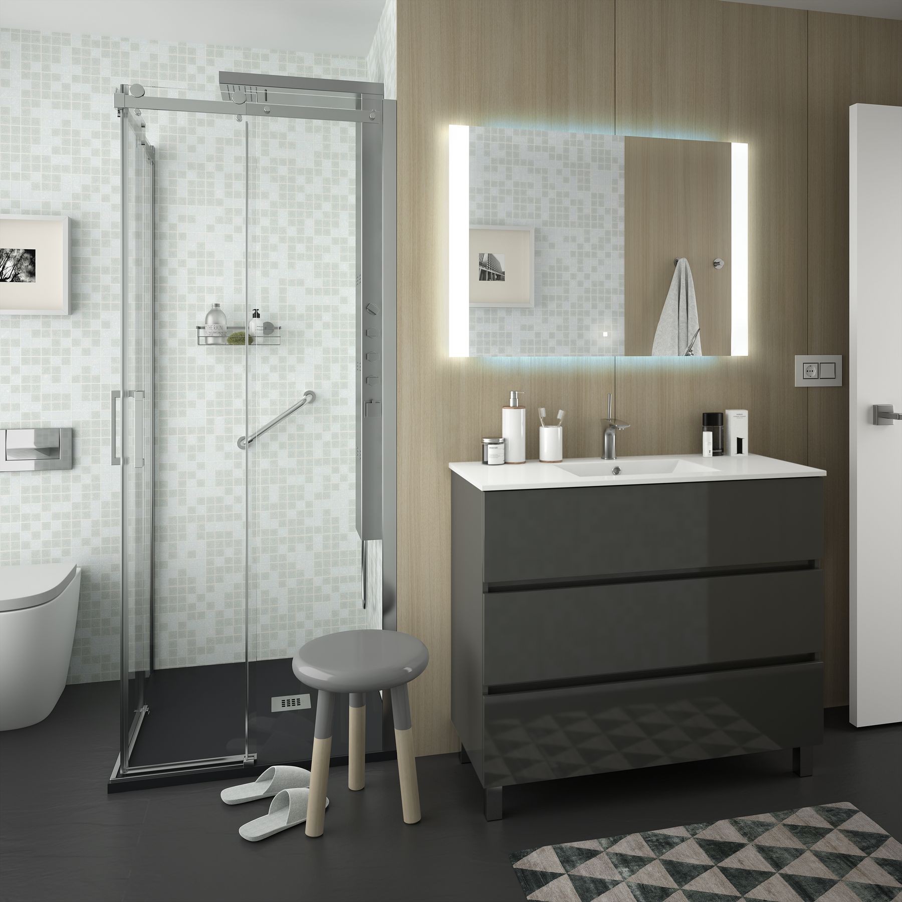 23253 SALGAR Мебель для умывальника FUSSION LINE 1000 3 ящика GLOSS GREY 997 x 868 x 450 мм