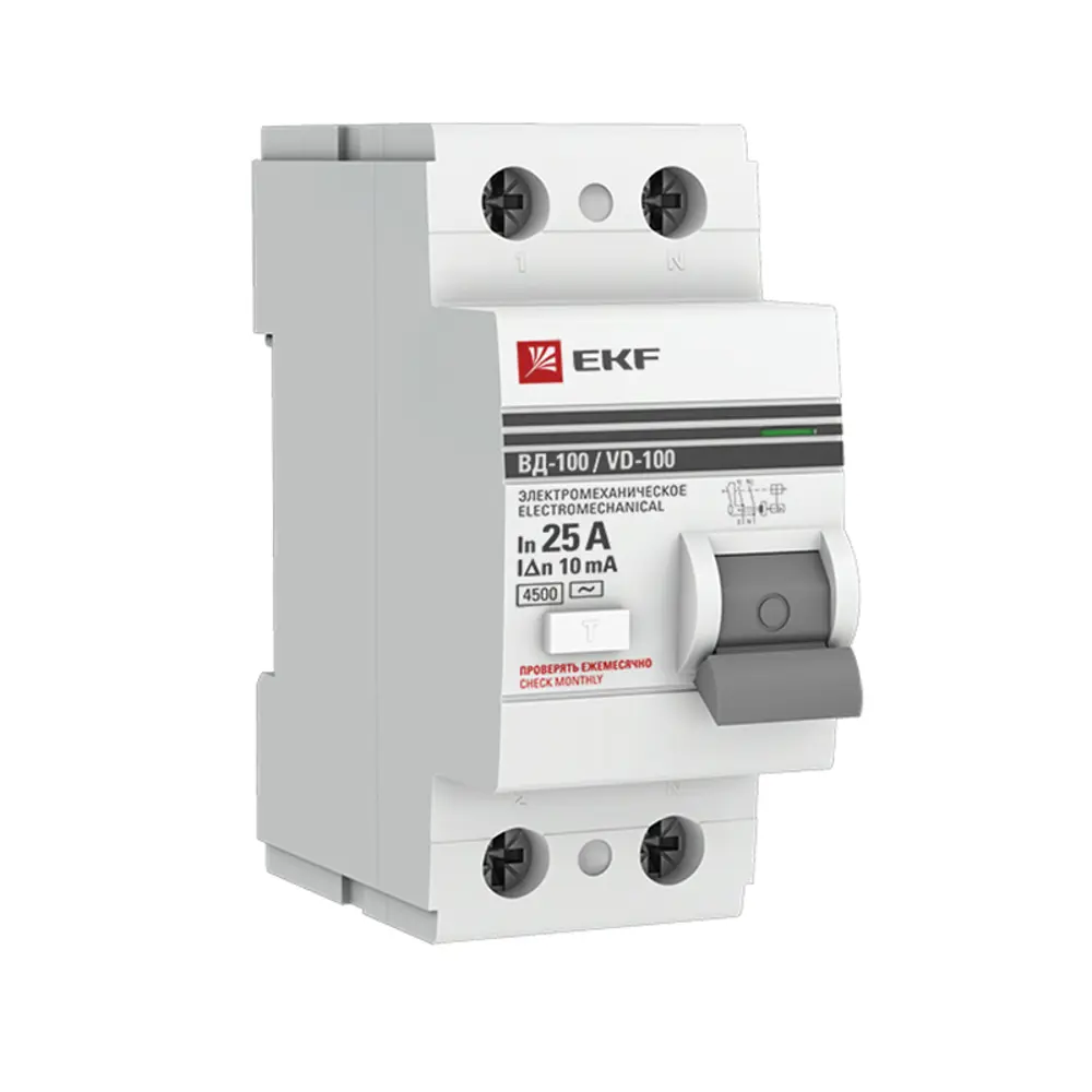 УЗО EKF PROxima ВД-100 2P 25 A 10 мА 4.5 кА AC elcb-2-25-10-em-pro 84405882 STLM-2010928 