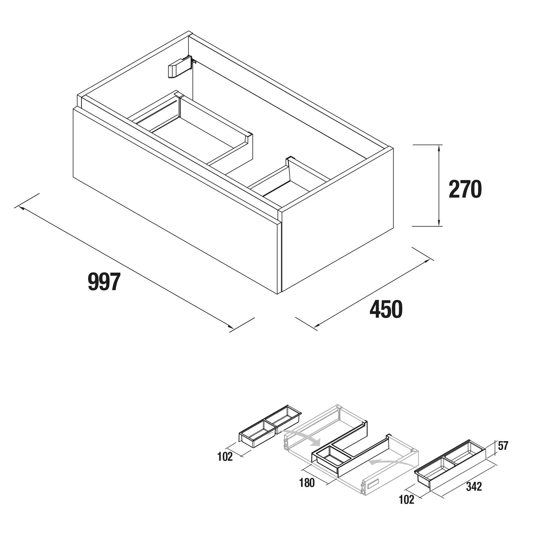 22793 SALGAR Мебель для умывальника SPIRIT 1000 1 металлический ящик GLOSS GREY 997 x 270 x 450 мм Глянцевый серый - Вид №2