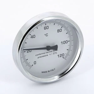 Термометр биметаллический 80мм с погружной гильзой EMMETI 120 град.C гильза 50мм