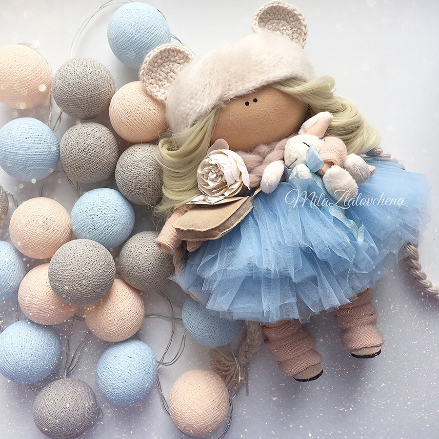 Гирлянда из хлопковых шариков от сети на 20 лампочек блюиш грей Lares&Penates 1720G - Вид №2