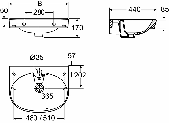 1166401101 Подвесная раковина настенная прямоугольная IDO Glow - Вид №1