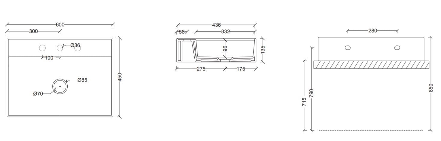 Керамическая прямоугольная подвесная раковина Alice Ceramica HIDE ARCH-00151886 - Вид №18