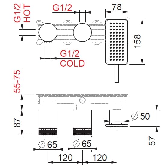 Набор для душа из нержавеющей стали с ручным душем и переключателем BEAMTECH приложение ARCH-00104116 - Вид №3