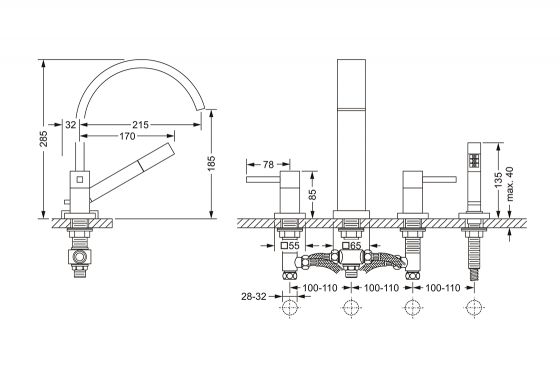 Смеситель для ванны на 4 отверстия ½“, монтаж на борт ванны JOERGER Empire Royal 626.40.100.000 - Вид №1