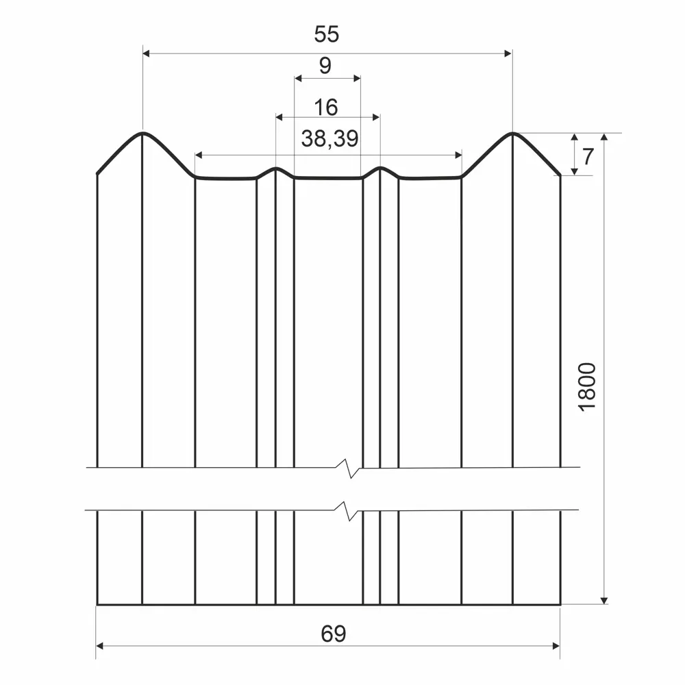 Металлический штакетник 69мм графит 1.8м с двухсторонним покрытием 84169453 Santreyd STLM-1584893 - Вид №3